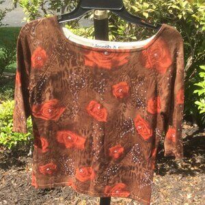 Joseph A Sequin on Orange-Brown Floral Sweater